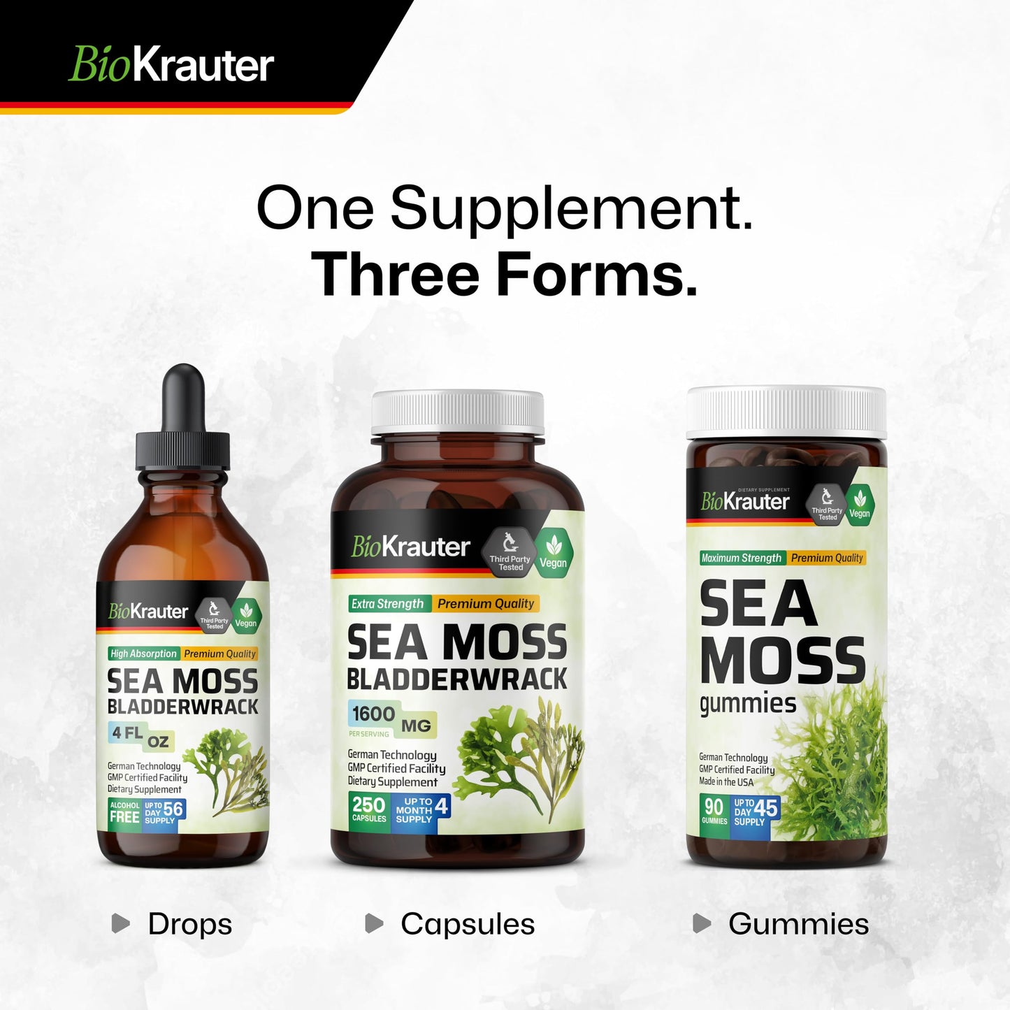 BIO KRAUTER® 2-in-1 Sea Moss for Thyroid Support - Vegan Bladderwrack & Sea Moss Capsules for Women & Men - Natural Сhondrus Сrispus Seaweed Supplement 1600 mg - 125 Days of Supply, Non-GMO BIO KRAUTERBuy Supplements Australia
