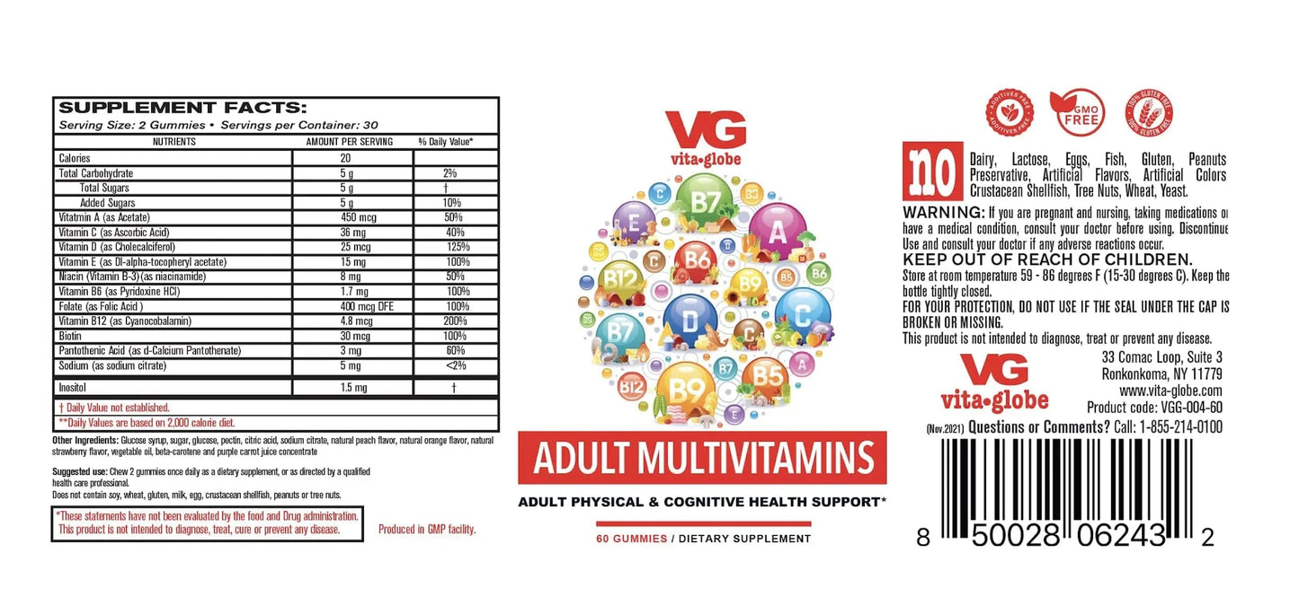 VITA GLOBE Adult Multivitamin Gummies – with Vitamins C, D, E, B6, B12, Folate & Biotin | Daily Multivitamin Supplement for Energy VITA GLOBEBuy Supplements Australia