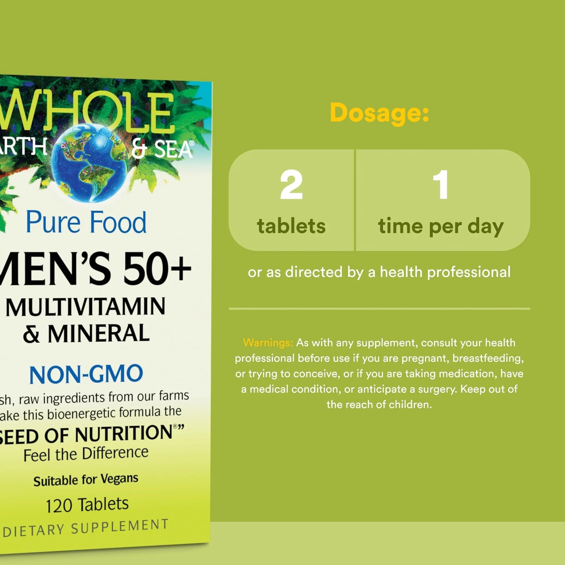 Natural Factors Whole Earth & Sea Men's 50+ Multivitamin & Mineral - Daily Nutritional Support Multivitamin Natural Factors