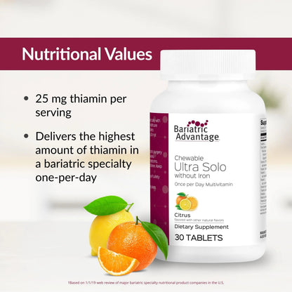 Bariatric Advantage Chewable Ultra Solo Without Iron - Once-Per-Day Daily Multivitamin - for Bariatric Surgery Patients Bariatric Advantage