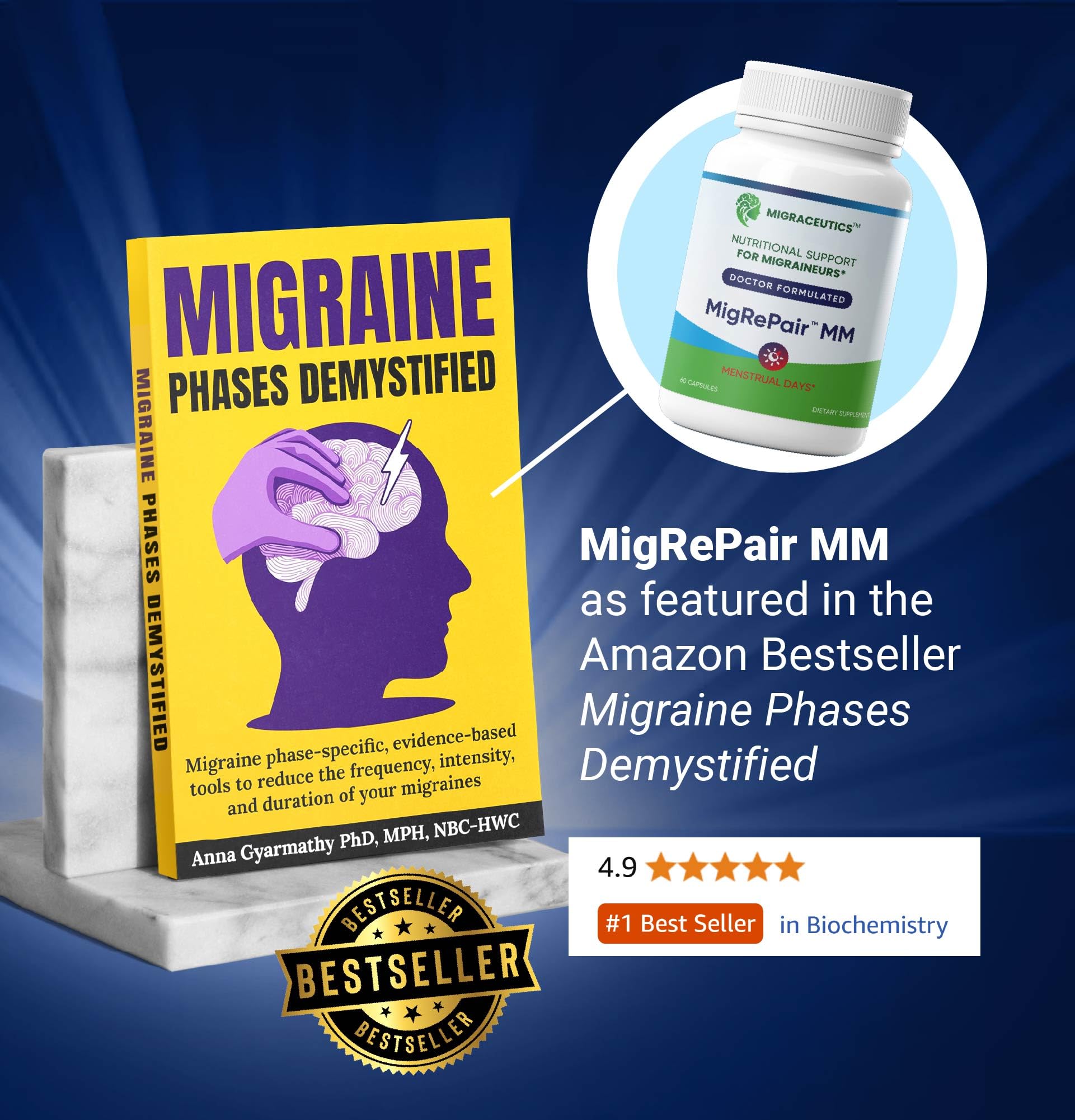 MigRePair MM Bottle of 60 - Doctor Formulated Natural Herbal Migraine Supplement for Women, Menstrual Migraine Relief, Hormonal Migraine Support with Feverfew, White Willow Bark Pine Bark & Grape Seed MigraceuticsBuy Supplements Australia