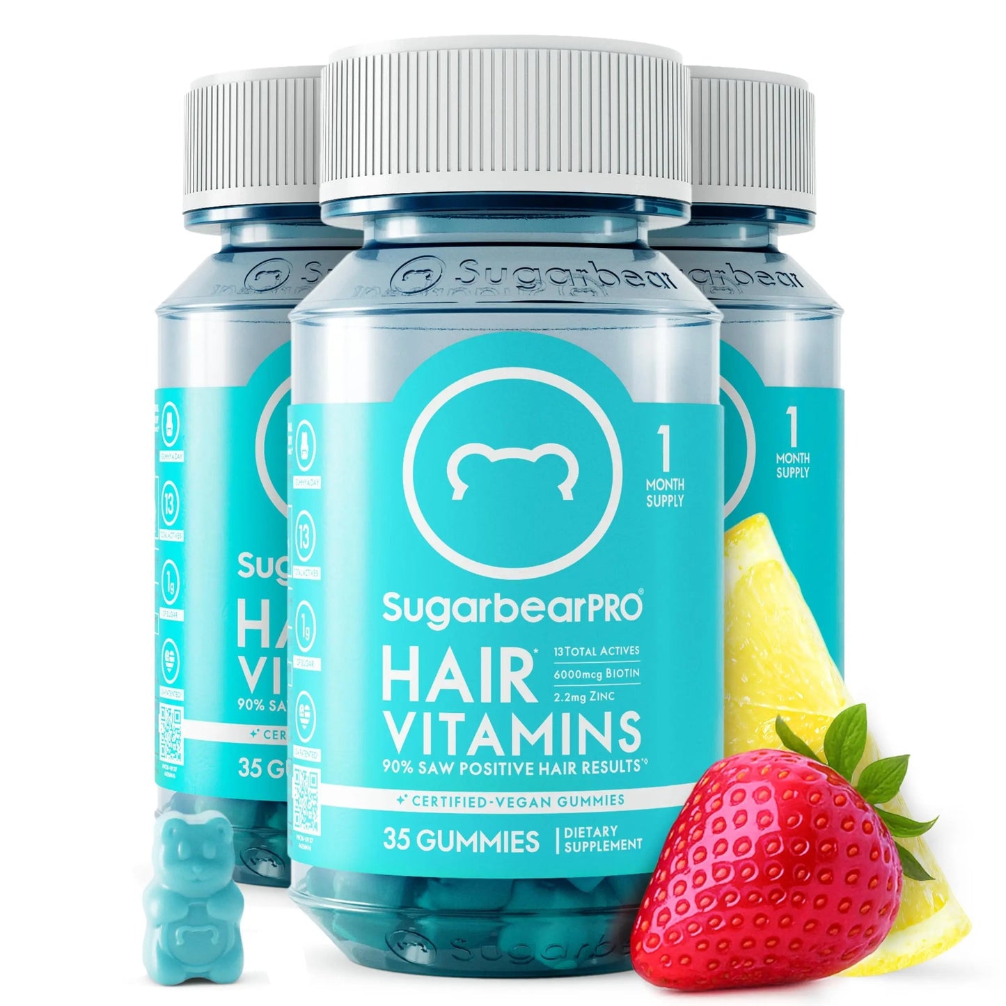 SugarBearPro Hair Vitamin Gummy 3 Month Supply Extra Strength Biotin 6000mcg, Growth for Men & Women, Vegan Vitamin B12 SugarBearHairBuy Supplements Australia