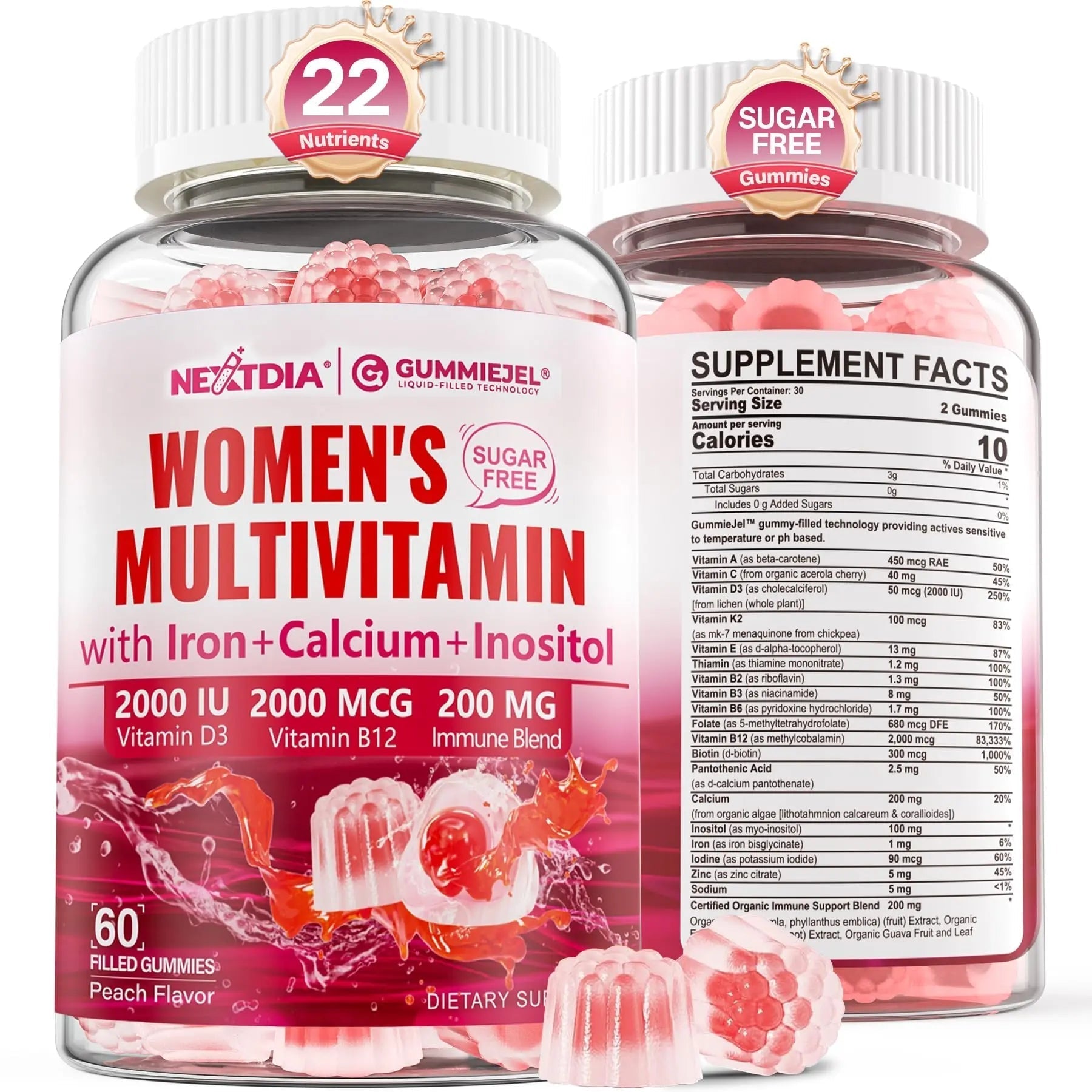Methylated Multivitamin for Women Gummies, Calcium, D3 K2, Methylfolate & B12, Inositol, Daily Vitamin A, C, E, B Complex, Biotin, Iron NextdiaBuy Supplements Australia