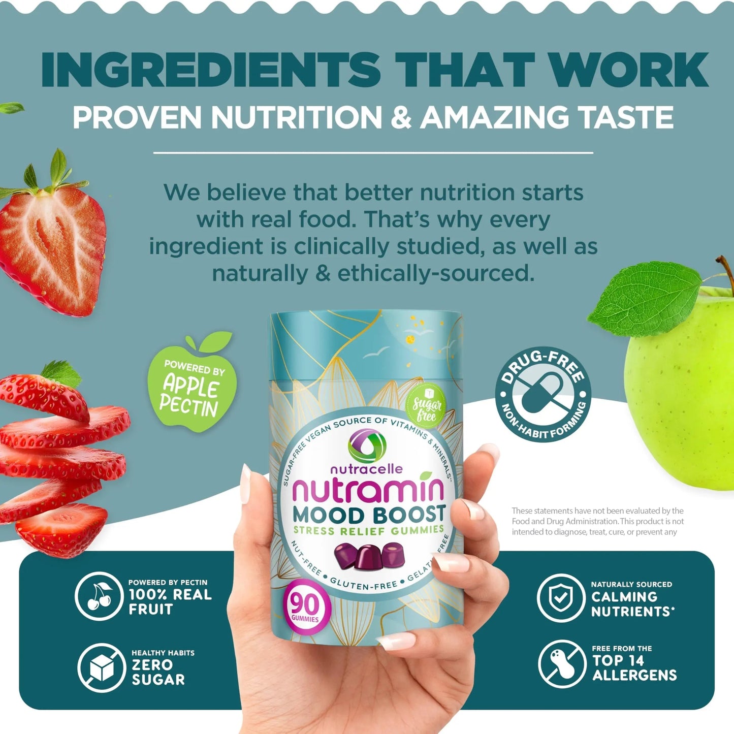 NUTRAMIN Mood Boost Multivitamin Gummy - Delicious & Yummy Anti-Stress Magnesium Ashwagandha Gummies + B Complex Vitamins for Focus and Calm Nutracelle