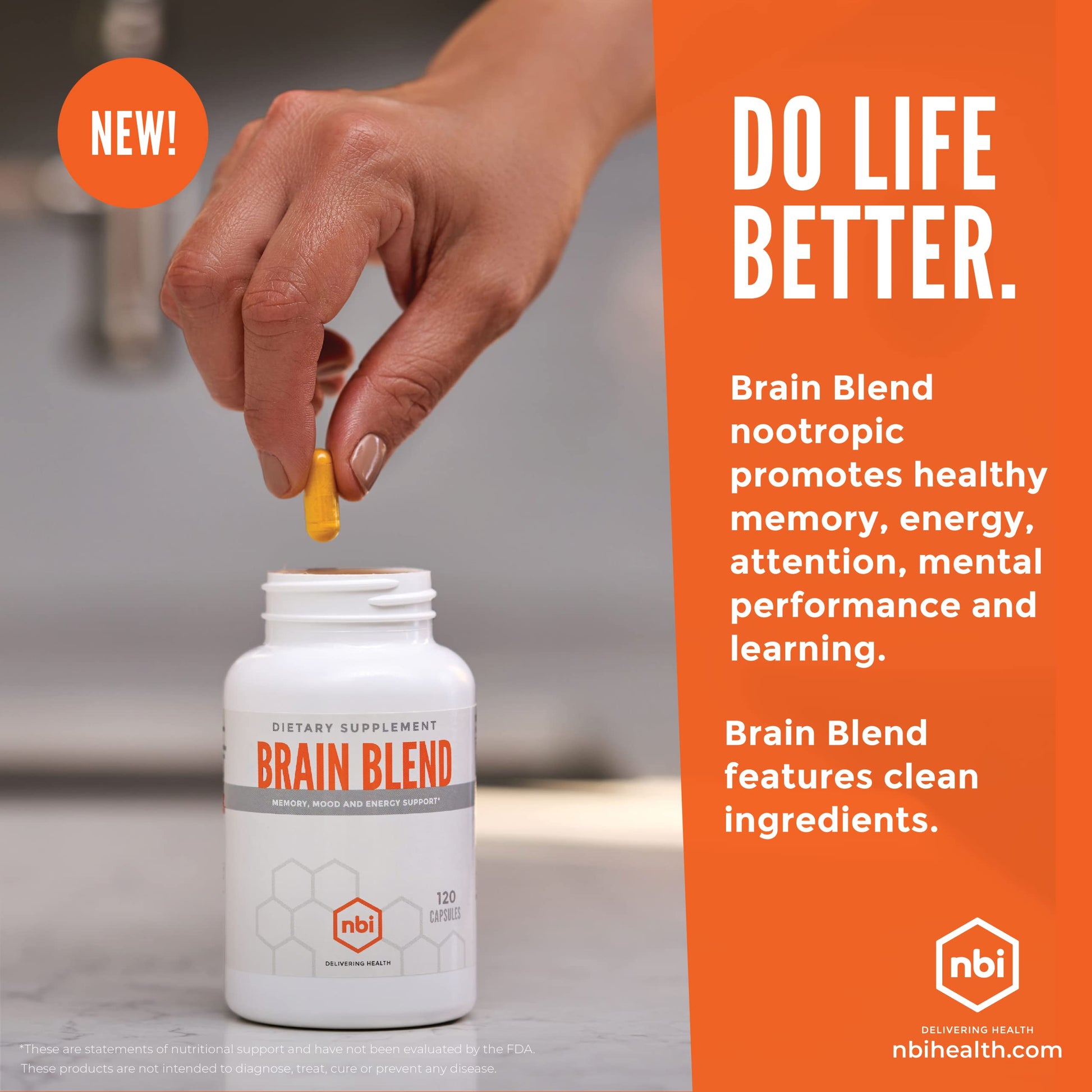 NBI Brain Blend for Memory, Focus, Concentration, Cognitive Function for Men & Women | Caffeine-Free with ALCAR, Alpha Lipoic Acid, Huperzine A, Turmeric | Nootropic | 120ct Capsules NBIBuy Supplements Australia