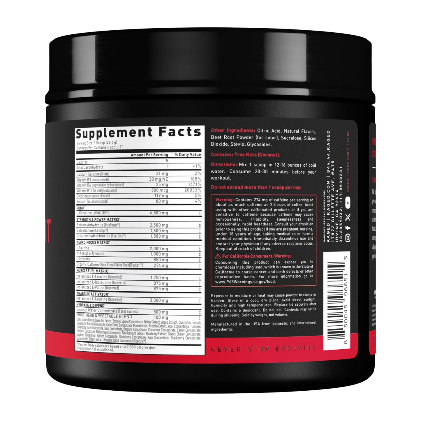 Kaged Stimulant Free Pre Workout Powder | Fruit Punch | Pre-Kaged | Formulated with Creatine, Beta Alanine | No Jitters | 20 Servings