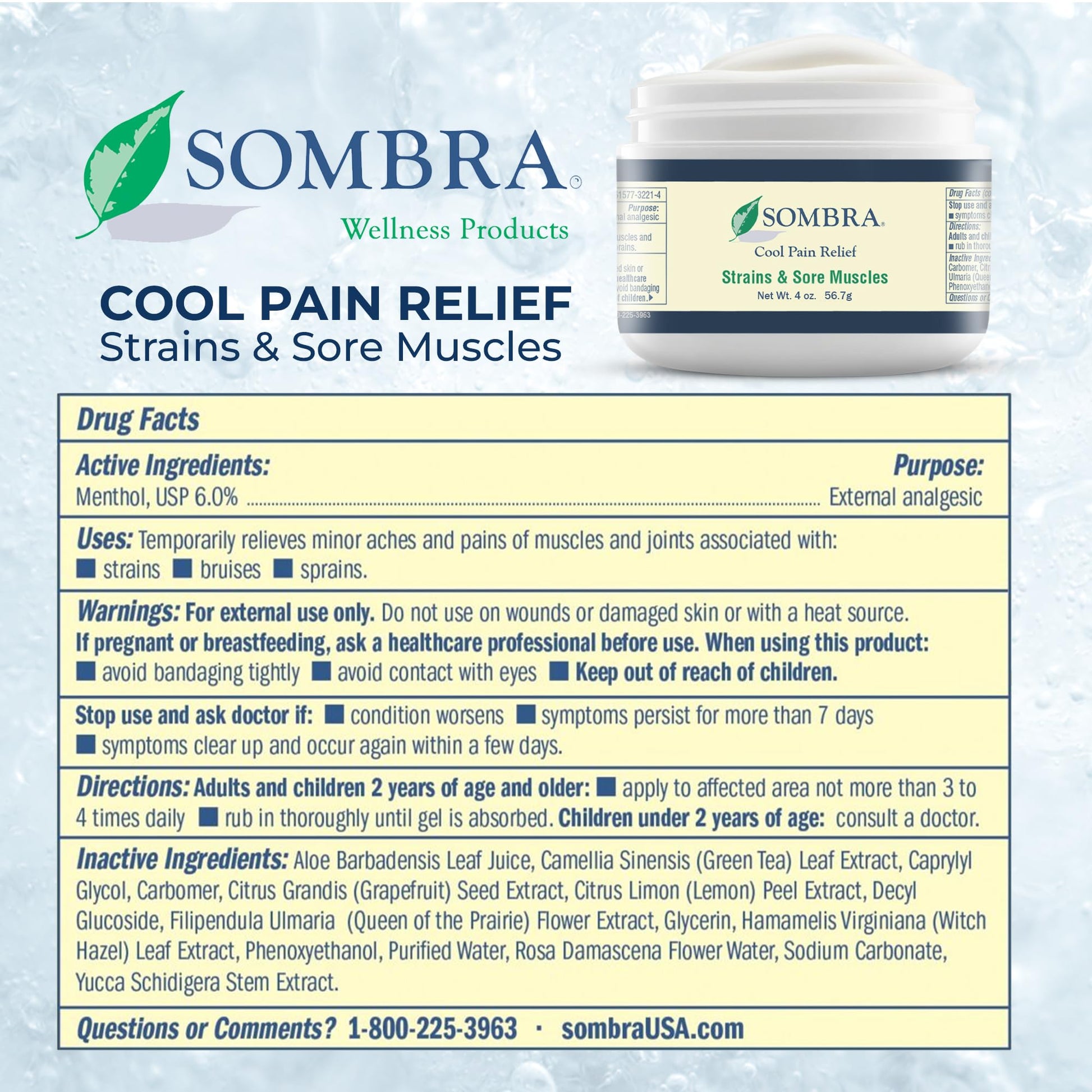 Sombra Original Cool Therapy Gel Cold Pain Relief for Swelling, Growing Pains, Soreness, Post-Workout, Vegan Formula Free of Artificial Fragrances, Dyes, NSAID, Wax, Petroleum, Alcohol - 4oz Jar SombraBuy Supplements Australia