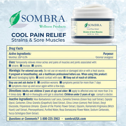Sombra Original Cool Therapy Gel Cold Pain Relief for Swelling, Growing Pains, Soreness, Post-Workout, Vegan Formula Free of Artificial Fragrances, Dyes, NSAID, Wax, Petroleum, Alcohol - 4oz Jar SombraBuy Supplements Australia