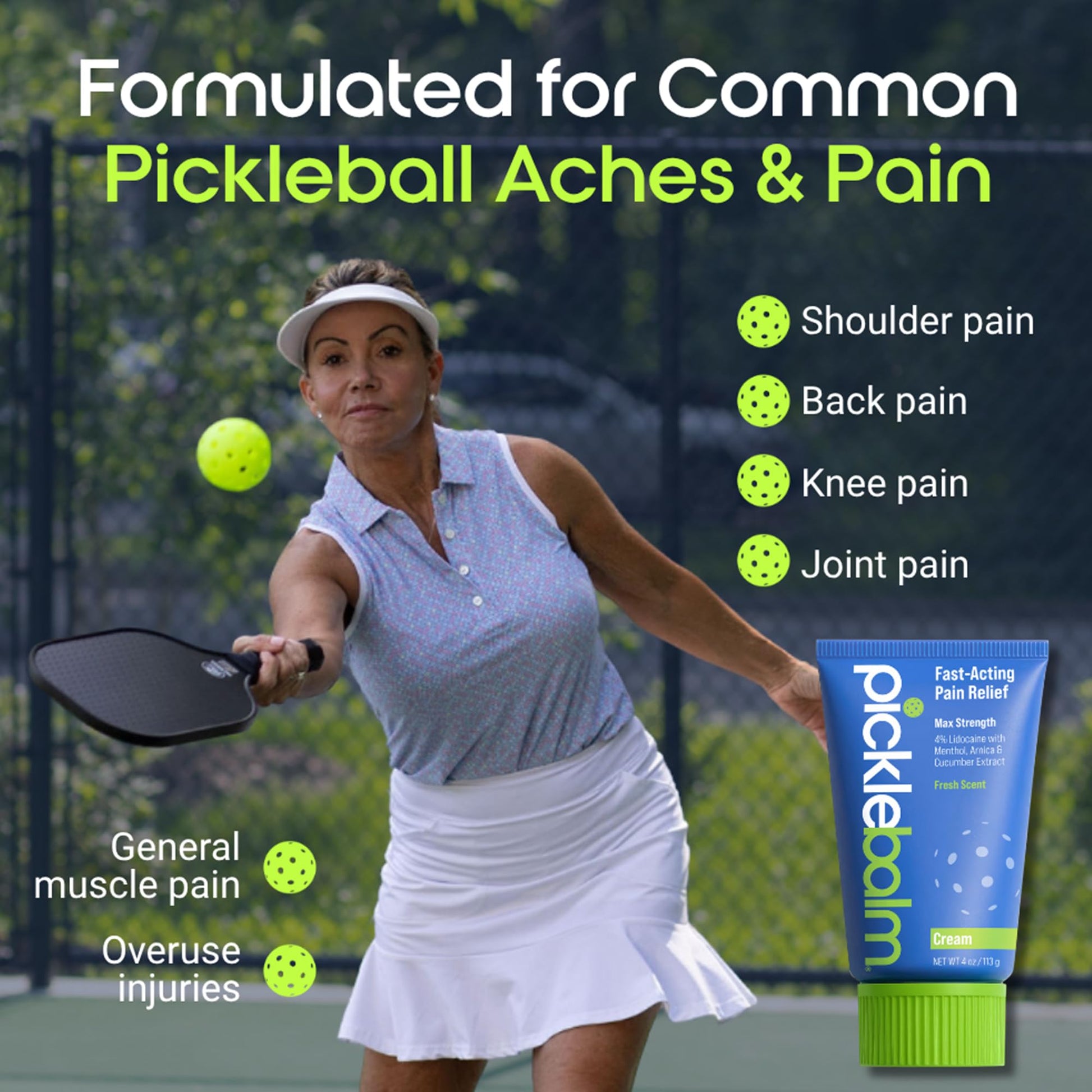 PickleBalm Pickleball Post-Game Muscle Pain Relief Cream with 4% Lidocaine, Arnica, Menthol, Cucumber Seed Extract for Shoulders, Knees, Wrists, and More, 4oz Cream PickleBalmBuy Supplements Australia