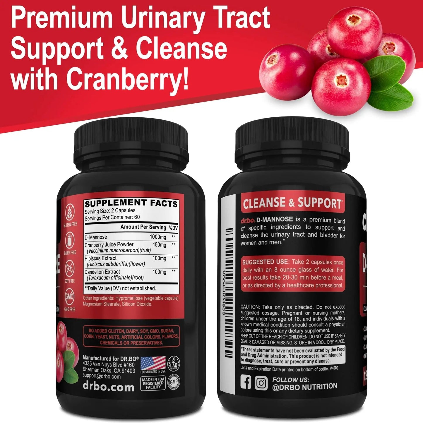 D Mannose Supplements for Women Pills - Natural D-Mannose 500mg Capsules, Cranberry DMannose Pills 1000mg Per Serving - Bladder Flush & Urinary Tract Cleanse Health Supplement - 120 Veg Capsules DR. BOBuy Supplements Australia