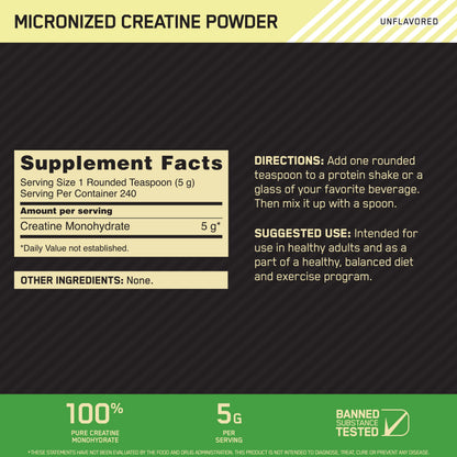 Optimum Nutrition Micronized Creatine Monohydrate Powder, Unflavored, Keto Friendly Optimum NutritionBuy Supplements Australia
