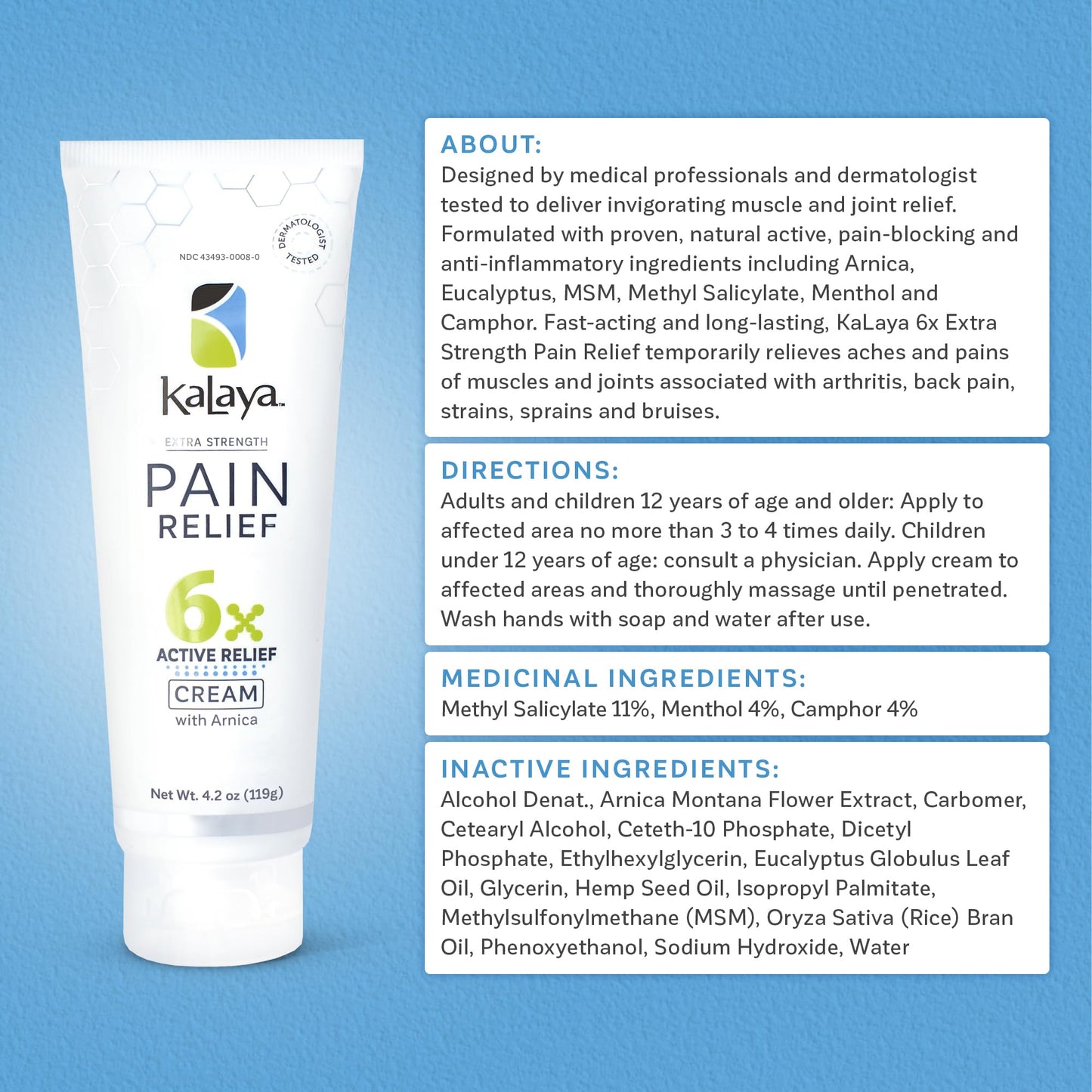 Kalaya Pain Relief Cream with Arnica for Muscles and Joints – 6 Natural Active Ingredients with Long Lasting and Fast Acting Relief in 3 Minutes - Dermatologist Tested to Soothe Tension - 4.2 oz Kalaya NaturalsBuy Supplements Australia