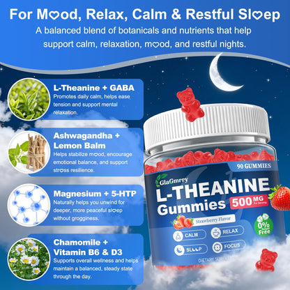 GlaGmrry 90 Count | L Theanine Gummies, L Theanine Supplement for Adults & Kids, w/Ashwagandha, Magnesium, GABA & 5-HTP, Sugar Free Liposomal Formula for Calm Relax zzZ M♡♡d & Focus, Vegan GlaGmrryBuy Supplements Australia