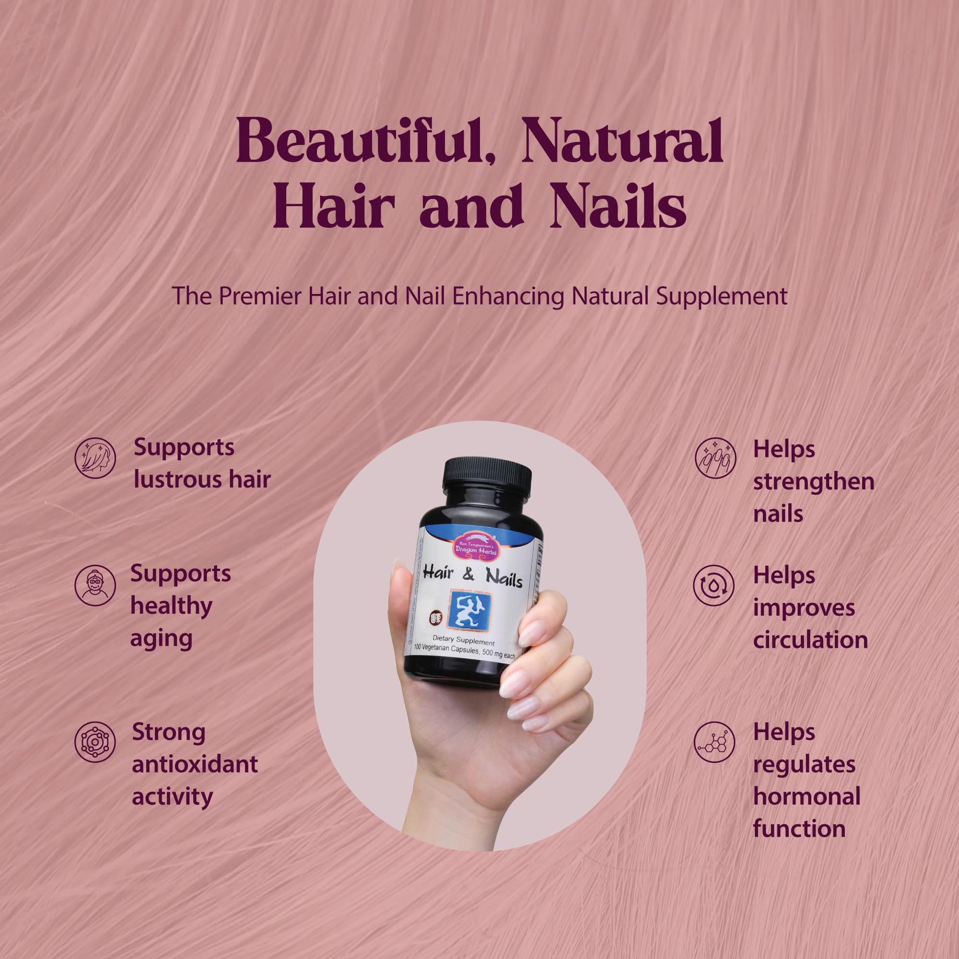 Dragon Herbs Hair and Nails | All Natural Supplement to Support Hair, Nails, Healthy Aging, and Circulation | All Natural Ingredients, Non-GMO (100 Capsules, 500 mg Per Capsule) Dragon HerbsBuy Supplements Australia