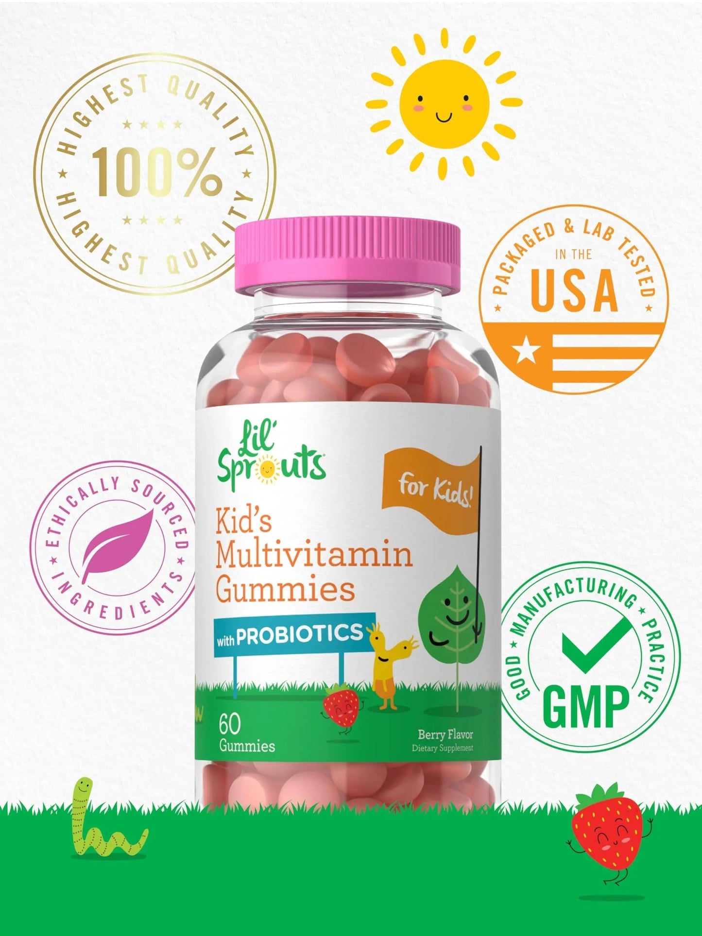 Carlyle Kids Multivitamin Gummies with Probiotics | 60 Chewables | Berry Flavor | Vegetarian, Non-GMO, Gluten Free Children's Supplement | by Lil' Sprouts | CarlyleBuy Supplements Australia