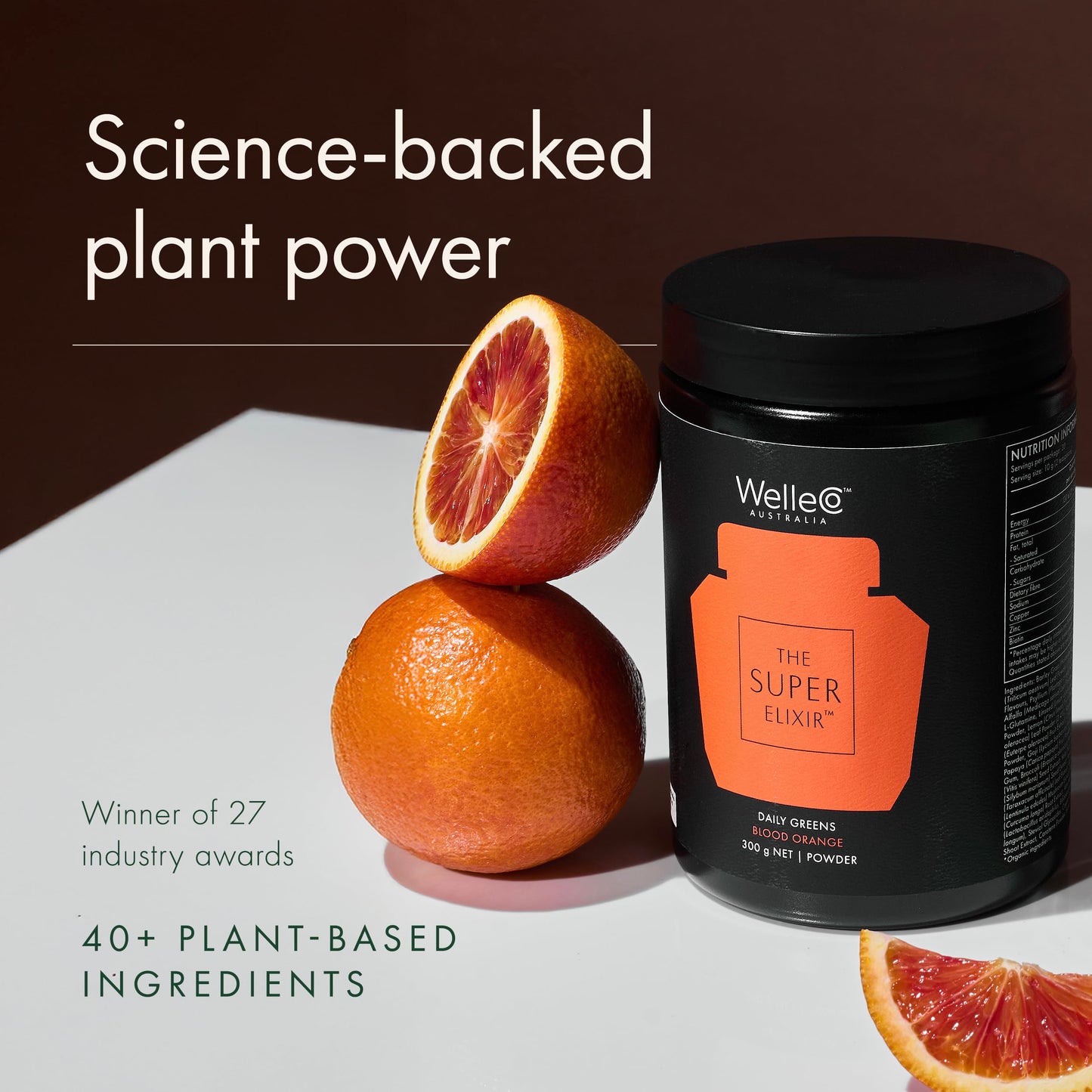 WelleCo The Super Elixir Daily Greens Powder, Probiotic Drink Mix with Whole Foods, Gluten Free, Vegan Gut Health Powder, Energy, Immunity, Healthy Skin, Hair & Nails (Jar, Blood Orange) WelleCoBuy Supplements Australia