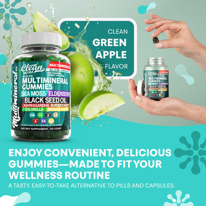 Sea Moss Gummies | Clinically Tested - Black Seed Oil Ashwagandha Elderberry Burdock Root Chlorella Manuka Honey - Vegan Irish Sea Moss Gummy Vitamins