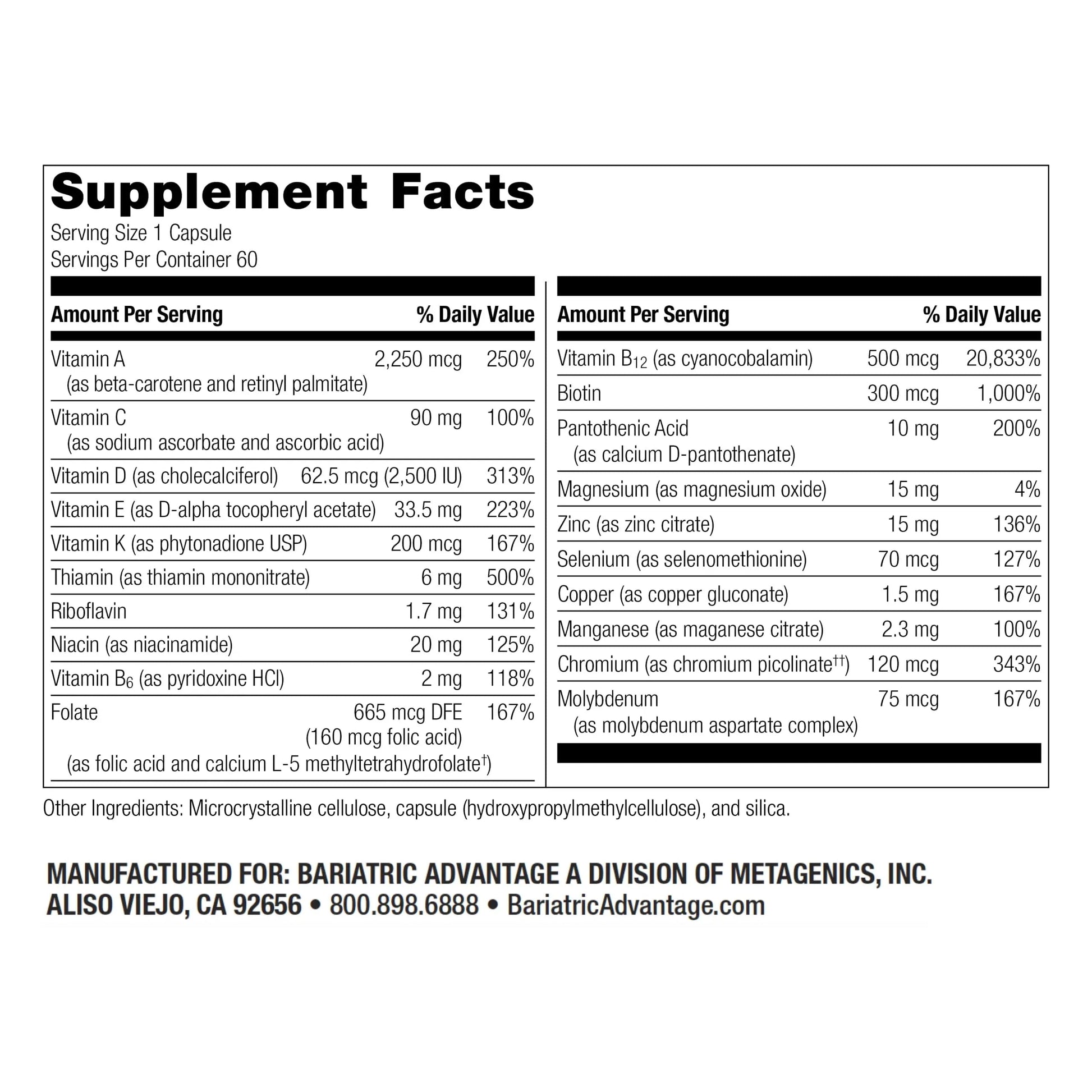 Bariatric Advantage High ADEK Multi - for Bariatric Surgery Patients - Multivitamin with Vitamins A, D, E, K & Trace Minerals Bariatric Advantage