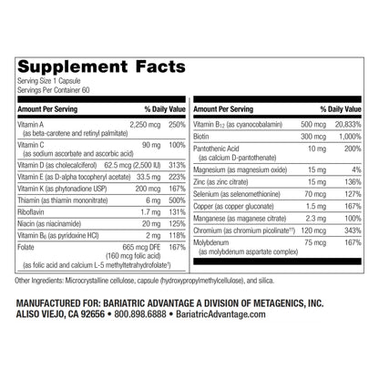 Bariatric Advantage High ADEK Multi - for Bariatric Surgery Patients - Multivitamin with Vitamins A, D, E, K & Trace Minerals Bariatric Advantage