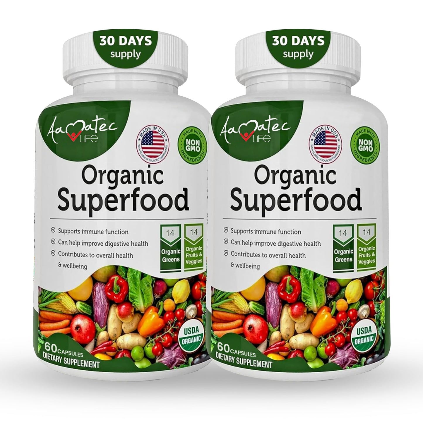 AAMATEC LIFE Organic Superfood Greens Fruits and Veggies Complex - Dietary Supplement with 14 Greens &14 Vegetables with Alfalfa Rich in Antioxidants Organic Ingredients Non-GMO (120 Count Pack of 2) AAMATEC LIFEBuy Supplements Australia