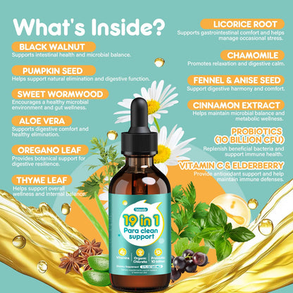 Tatavonix 19 in 1 Herbal Gut Cleanse Drops – Wormwood, Black Walnut, Chlorella 250mg, 10B Probiotics, Clove & Oregano – Liquid Detox Support for Adults & Kids, Alcohol-Free, 4oz TatavonixBuy Supplements Australia