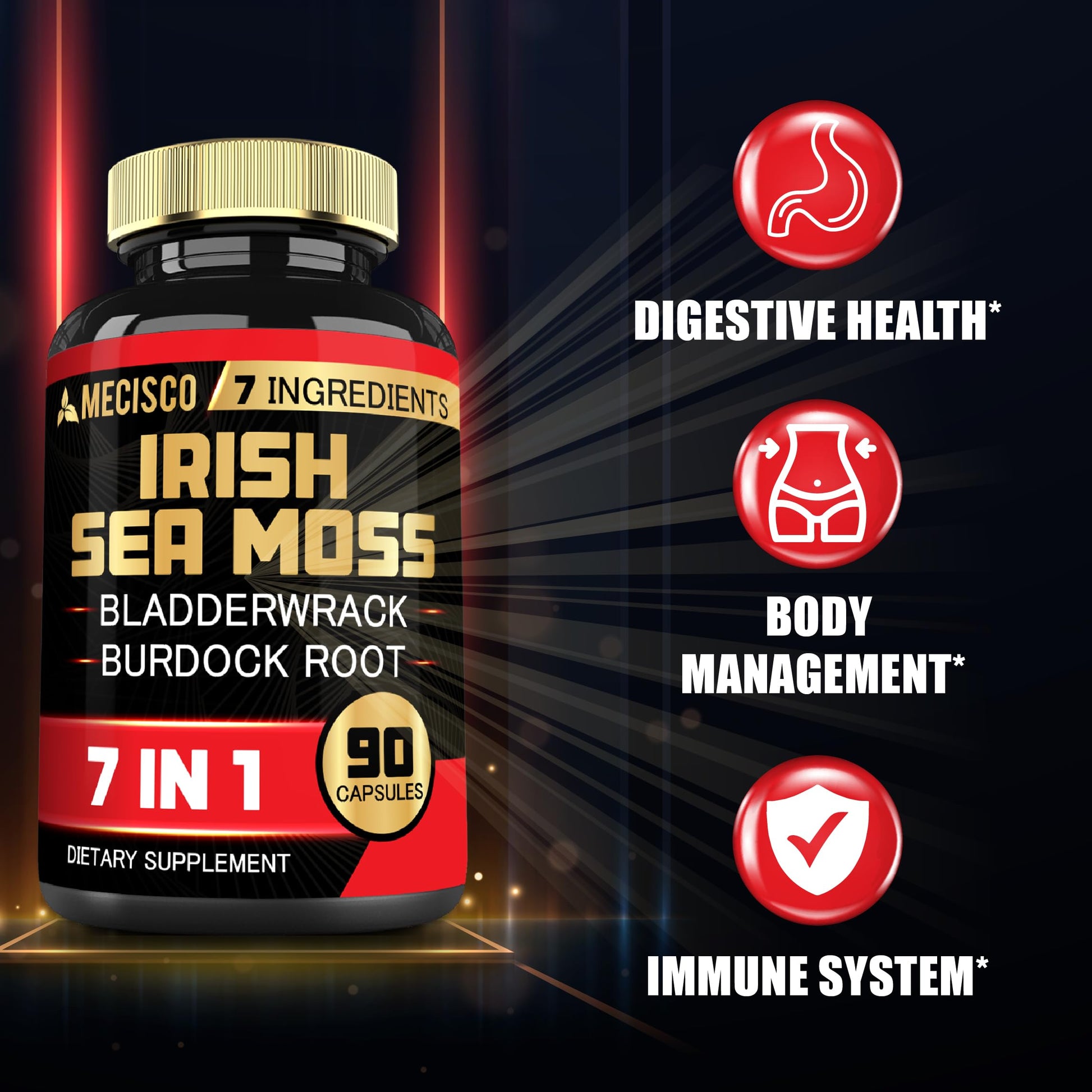 7in1 Irish Sea Moss Capsules 6750 Mg with Organic Bladderwrack & Burdock Root, Turmeric, Apple Cider Vinegar - Raw Seamos Pills for Hair, Skin, Thyroid Healths - 90 Caps for 3-Month Supply MeciscoBuy Supplements Australia