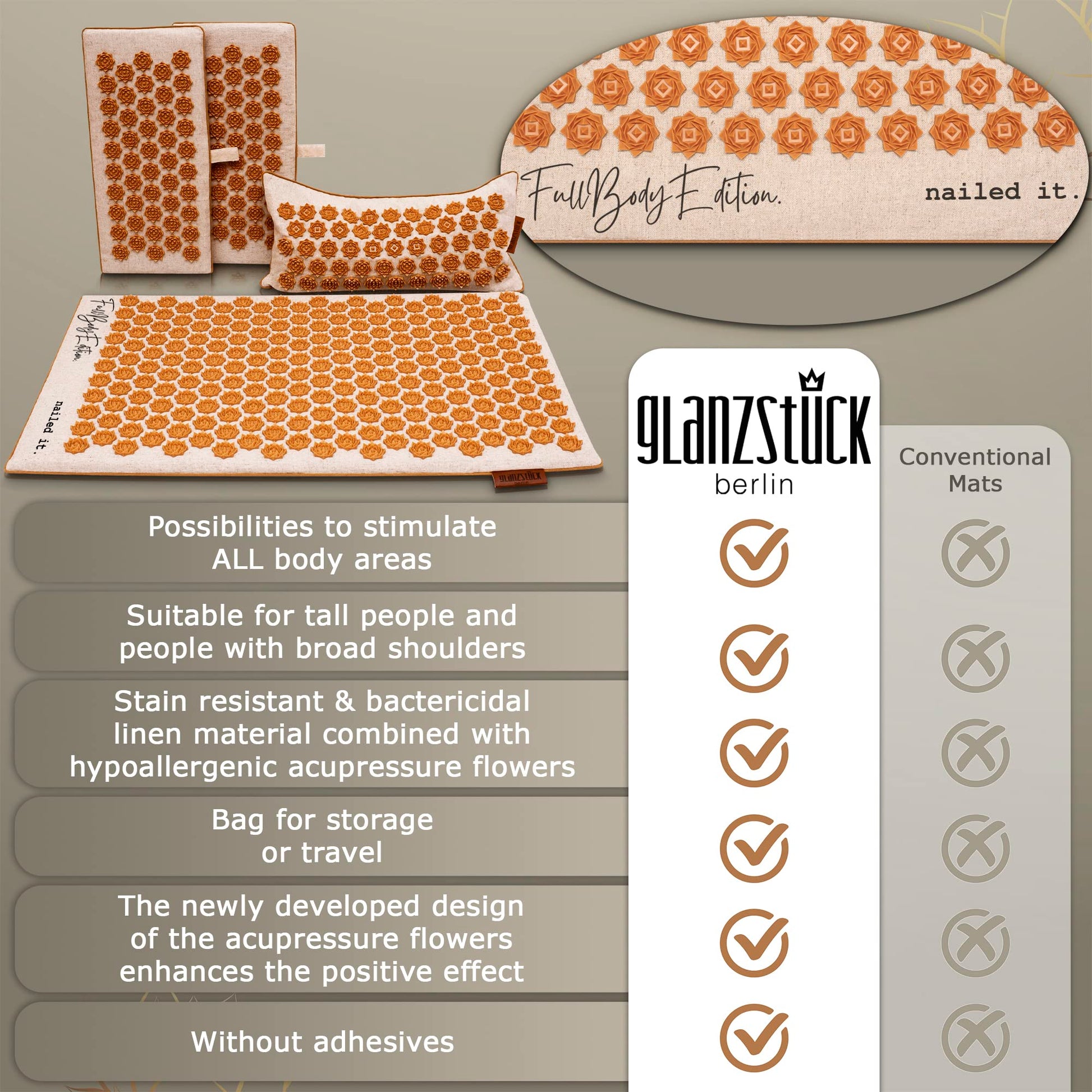 Glanzstück Berlin® Health Collection XXL Acupressure Mat Set for Full Body for Tension Headaches Glanzstück BerlinBuy Supplements Australia