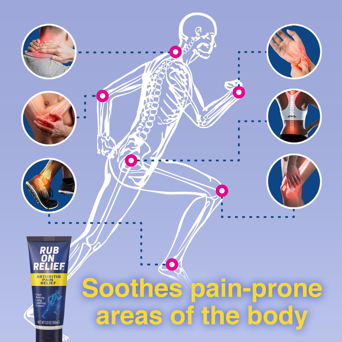 RUB ON RELIEF Arthritis Pain Relief Cream – 10-in-1 Non-Greasy Joints Pain Cream for Knees, Back, Neck, Hands, & Muscle Aches with Menthol, Camphor, Arnica, MSM & Turmeric Up to 8 Hours, 3oz (3 Pack) RUB ON RELIEFBuy Supplements Australia