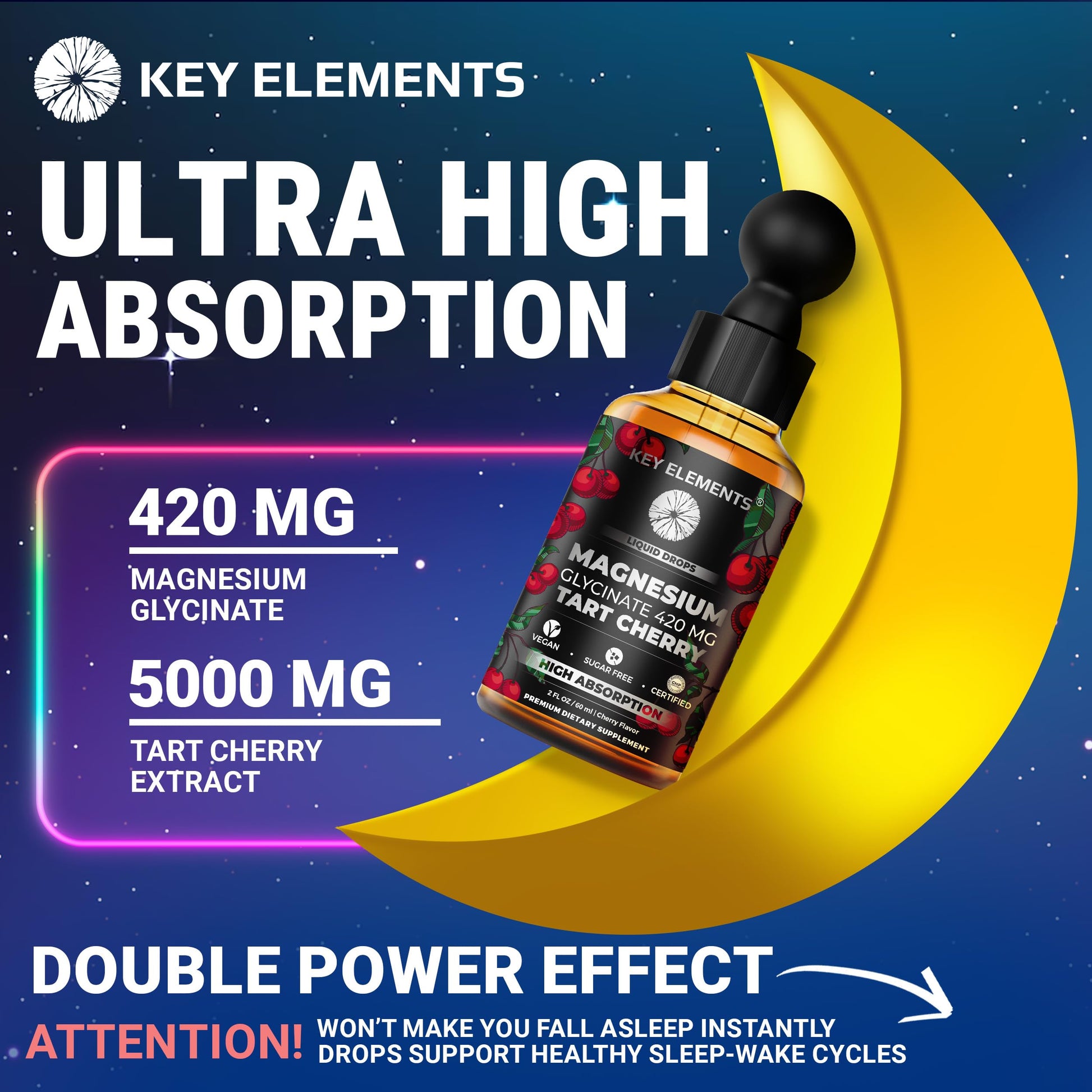 Liquid Magnesium Glycinate 420 Mg with Natural Tart Cherry Extract | Magnesium Glycinate Drops Supplement for Sleep, Mood & Mobility Support | Tart Cherry Extract KEY ELEMENTSBuy Supplements Australia
