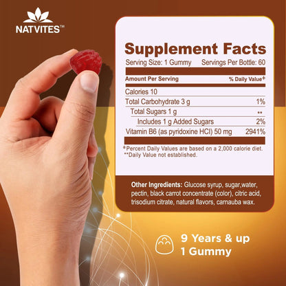 Natvites High-Potency Vitamin B6 Gummies for Kids - Delicious Berry Flavored VIT B6 Vitamins 50mg - Supports Nerve Function - Vegetarian Gluten Free Non-GMO Children's 50 mg B 6 Supplement (60 Count) NatvitesBuy Supplements Australia
