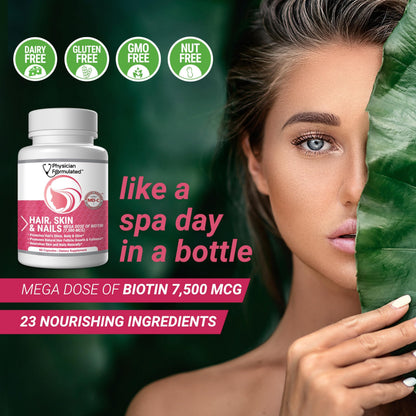 Physician Formulated Healthy Hair Skin and Nails Vitamins for Men and Women - 7500 mcg Biotin, Amino Acids, Collagen and Hyaluronic Acid - 60 Capsules Physician FormulatedBuy Supplements Australia