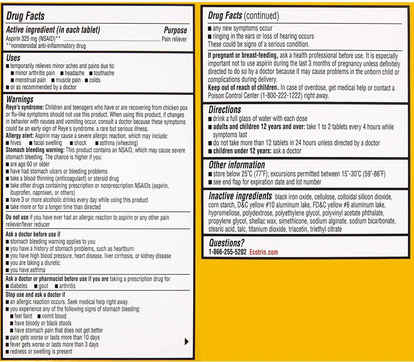 Ecotrin Regular Strength Safety Coated Aspirin | Arthritis Pain | 300 Tablets (2 Pack) EcotrinBuy Supplements Australia
