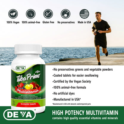 DEVA Tuba Prime Vegan Multivitamin - High-Potency Vitamin and Mineral Dietary Supplement - Antioxidants, Fruit and Vegetable Blend, Super Mushrooms, Probiotics, Prebiotics, Seeds, Herbs - 90 Tablets DEVABuy Supplements Australia