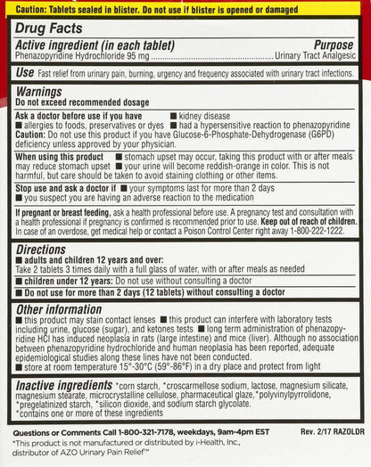 Leader Urinary Pain Relief Maximum Strength, Urinary Tract Analgesic, Relieves Burning and Urgency, Phenazopyridine Hydrochloride 95 mg, for Adults, Both Men & Women, 30 Tablets LeaderBuy Supplements Australia