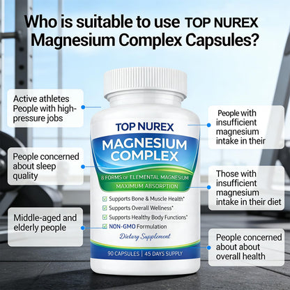 Top Nurex Magnesium Complex 1000 mg, 8-Source Magnesium Blend with Glycinate, Citrate, Malate & Taurate, Vegan Formula, Non-GMO, 90 Capsules Top NurexBuy Supplements Australia