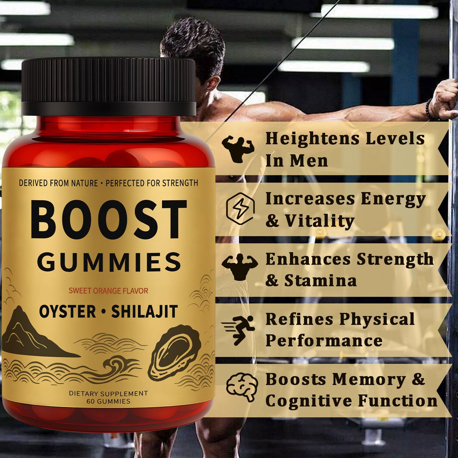Rulinal Boost Alpha Gummies for Men | Oyster Shilajit Gummies for Adults | Enhances Strength & Immune Support | with Oyster, Shilajit, Vitamin B3, Maca Powder | Non-GMO & Vegan | 60 Gummies RulinalBuy Supplements Australia