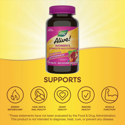 Nature's Way Alive! Daily Complete Multivitamin for Women, Supports Energy Metabolism, Hair, Skin & Nails*, B-Vitamins, Superfood Antioxidants Nature's WayBuy Supplements Australia