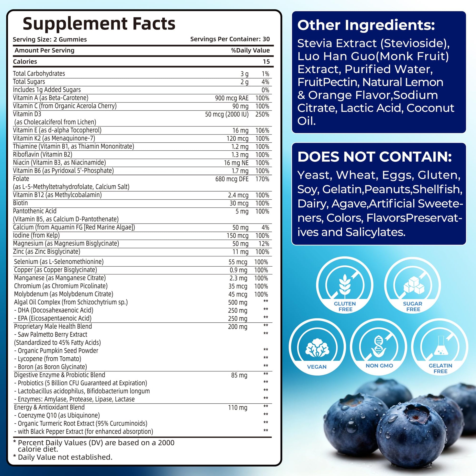 Mens Multivitamin Gummies for Men Daily - Zero Sugar Adult Gummy Vitamins with Saw Palmetto, Omega 3 DHA EPA, Probiotics 5B CFU, CoQ10, Turmeric Ginger for Prostate, Heart, Brain & Energy Support UtcilsBuy Supplements Australia