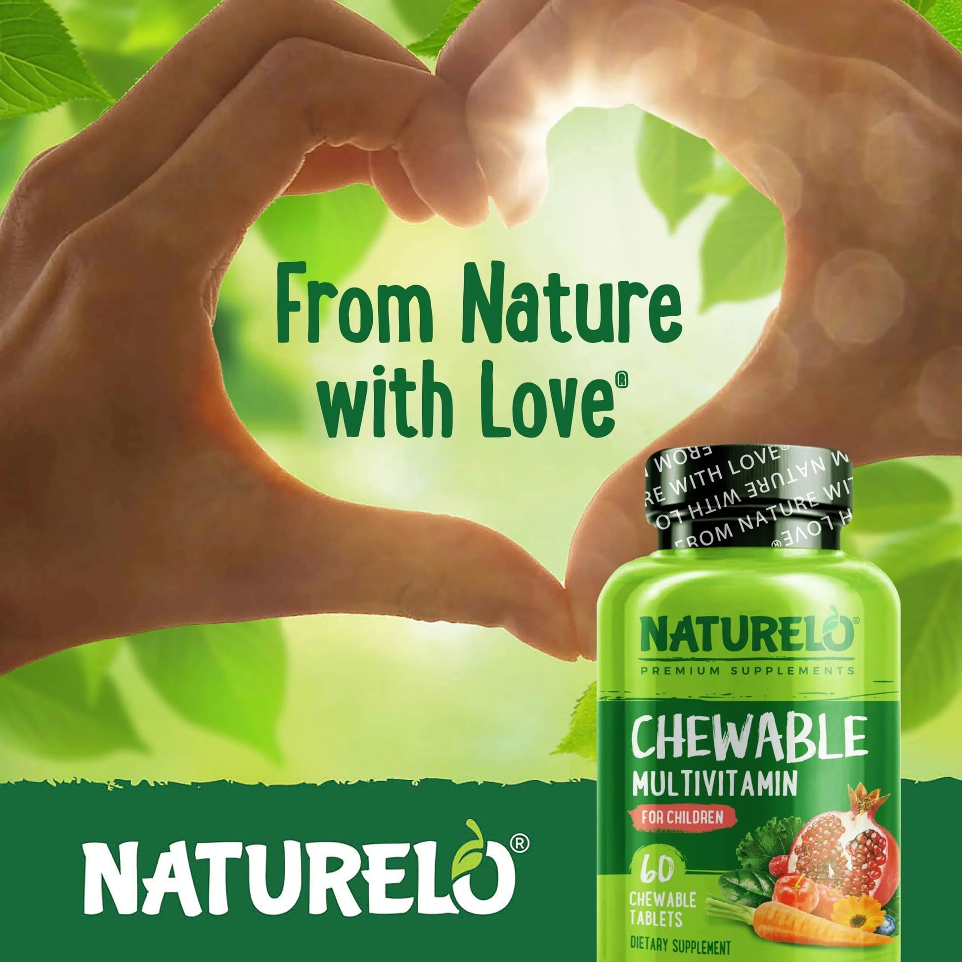 NATURELO Chewable Vitamin for Kids Multivitamin with Whole Food Organic Fruit Blend - 60 Tablets for Children NATURELO
