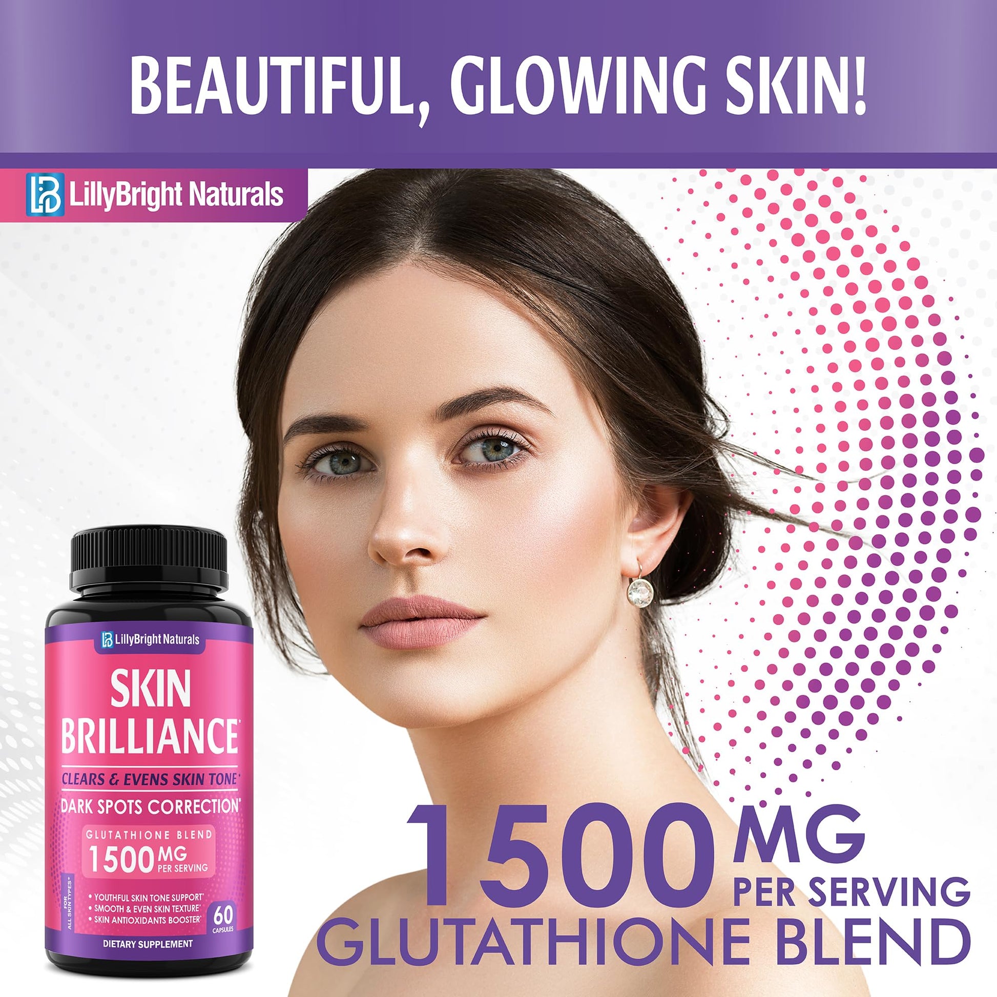 Glutathione Capsules - 1,500mcg L-Glutathione Supplement with Vitamin C - Skin Tone Enhancer - Targets Dark Spots & Acne Marks - Antioxidant Supplement for Beauty & Health Support - 60 Skin Pills LB LILLYBRIGHT NATURALSBuy Supplements Australia