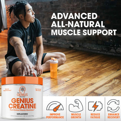 Genius Pre Workout Powder, Sour Cherry, and Genius Micronized Creatine Monohydrate Powder, Unflavored, All Natural Nootropic Pre Workout and Post Workout Supplement Stack