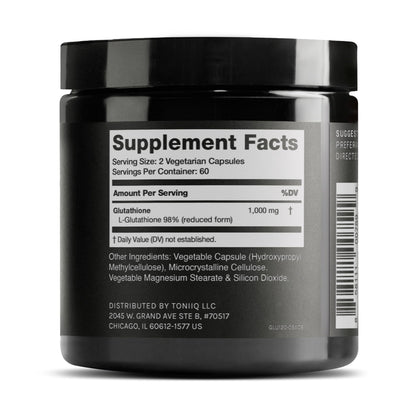 Toniiq Ultra High Strength Glutathione Capsules - 1000mg Concentrated Formula - 98%+ Highly Purified and Bioavailable - Non-GMO Fermentation