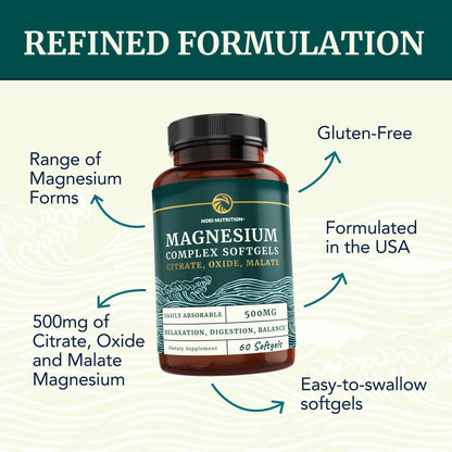 Triple Magnesium Softgels | Citrate, Malate, & Oxide | Highly Absorbable Magnesium Nobi NutritionBuy Supplements Australia