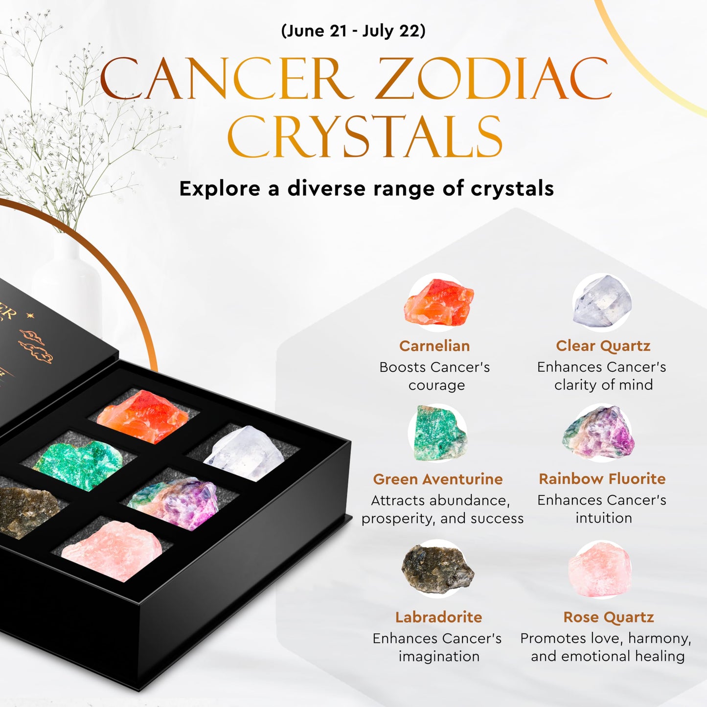 Wyspell Cancer Crystal Set - 6 Raw Cancer Crystals and Healing Stones - Cancer Zodiac Gifts for Women WyspellBuy Supplements Australia