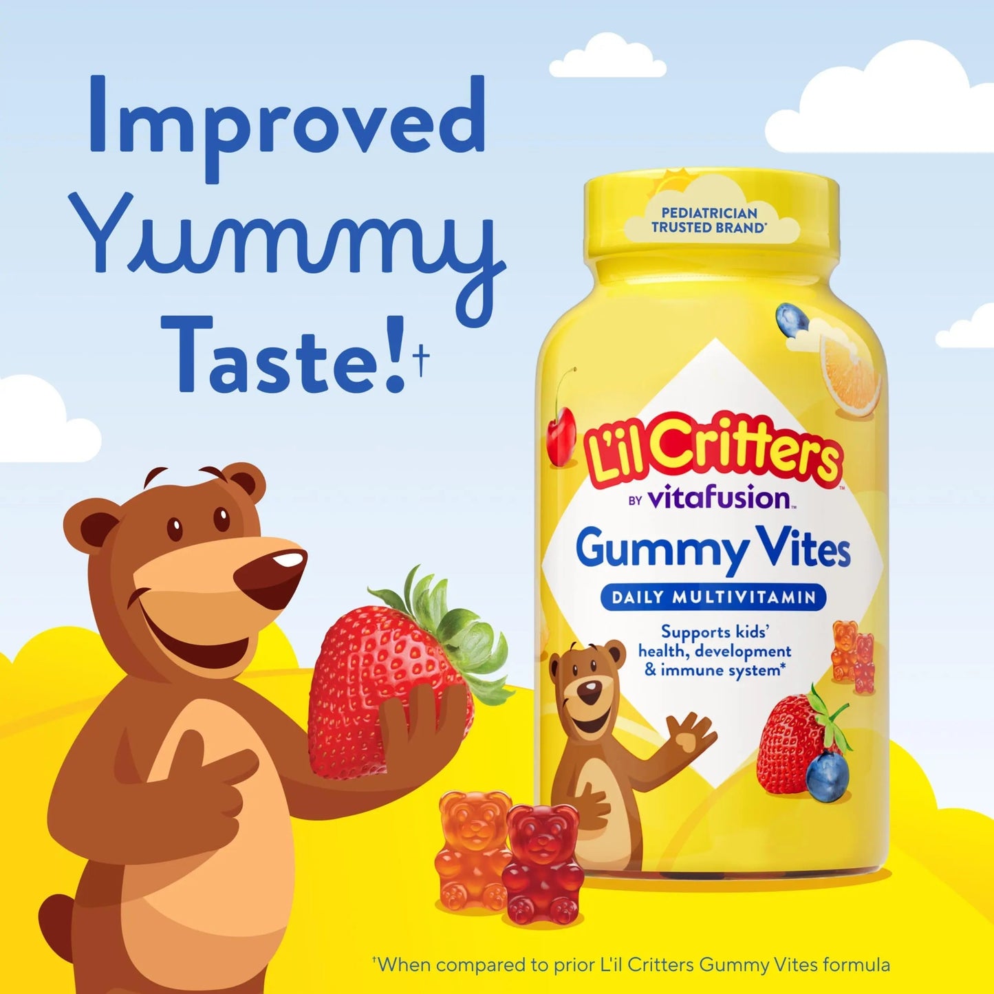 L’il Critters Gummy Vites Daily Gummy Multivitamin for Kids, Vitamin C, D3 for Immune Support Cherry, Strawberry, Orange Lil CrittersBuy Supplements Australia
