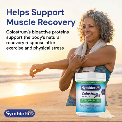 Symbiotics Colostrum Plus Powder 2.25 oz – Immune & Muscle Recovery Support, 25% IgG Immunoglobulins, Gut Health & Training Resilience, Unflavored, Gluten Free - 2.25 oz SymbioticsBuy Supplements Australia