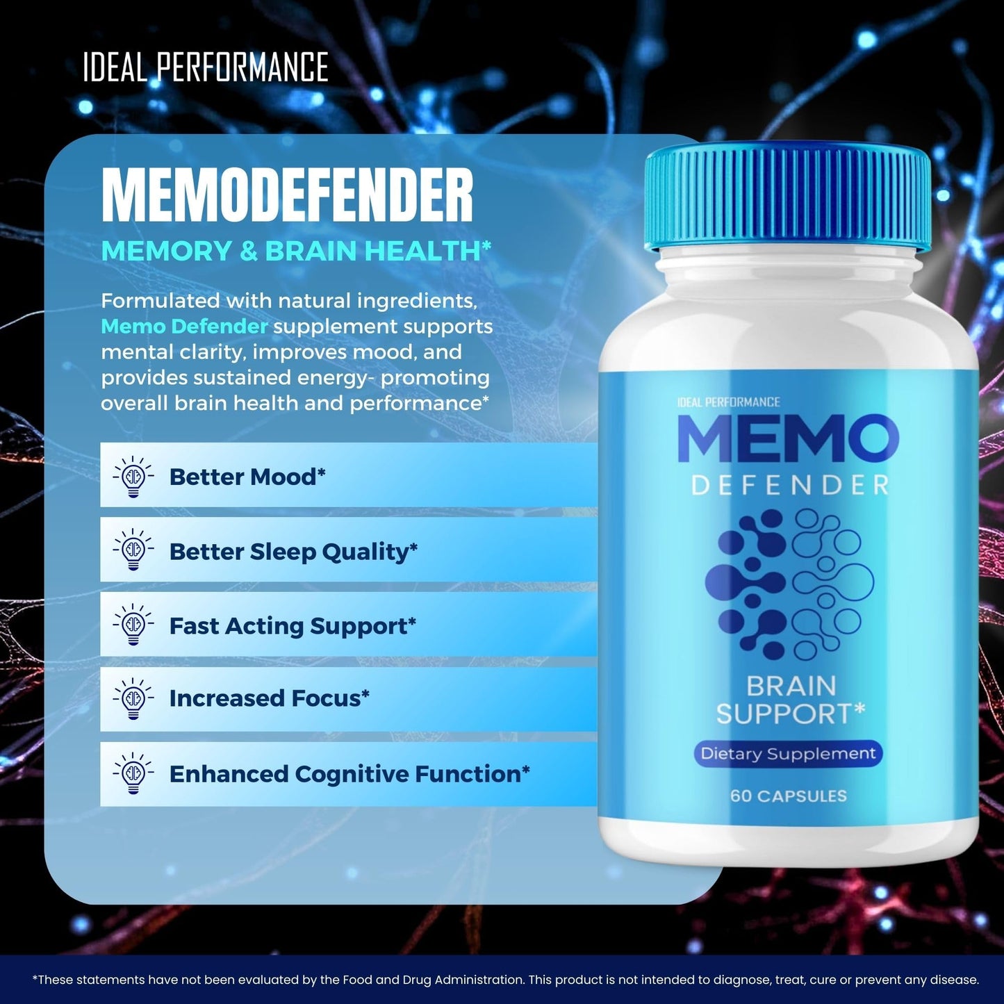 Memo Defender Brain and Memory Support Capsules, Memo Defender for Memory Supplement Pills, Advanced Formula Nootropic Pills for Brain Health Support, MemoDefender Health Blend Reviews (2 Pack) IDEAL PERFORMANCEBuy Supplements Australia