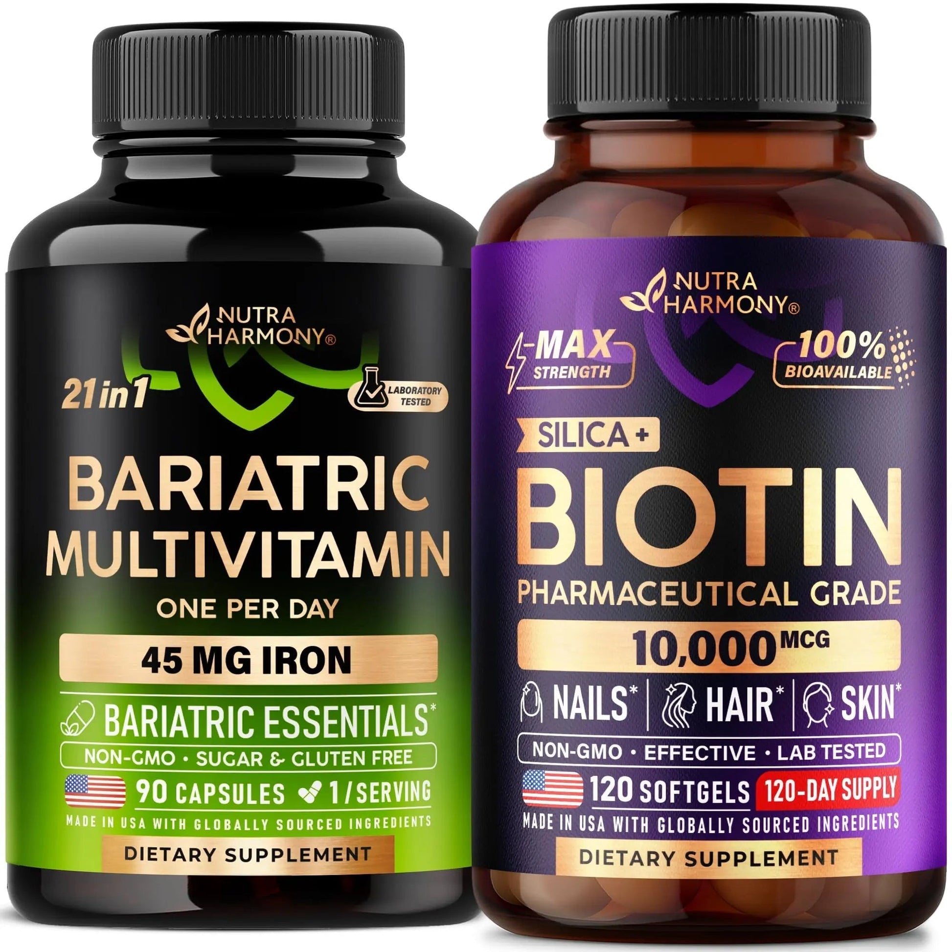 Bariatric Multivitamin Capsules & Biotin with Silicon Softgels NUTRAHARMONY