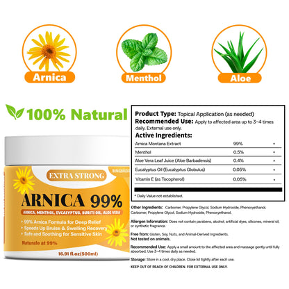 Bingbrofam Arnica Cream 99% Extra Strength Gel Pain Relief for Fast Healing Thin Skin, Seniors Bruises with Menthol, Swelling, Soothing Massage, 16.9 Oz BingbrofamBuy Supplements Australia