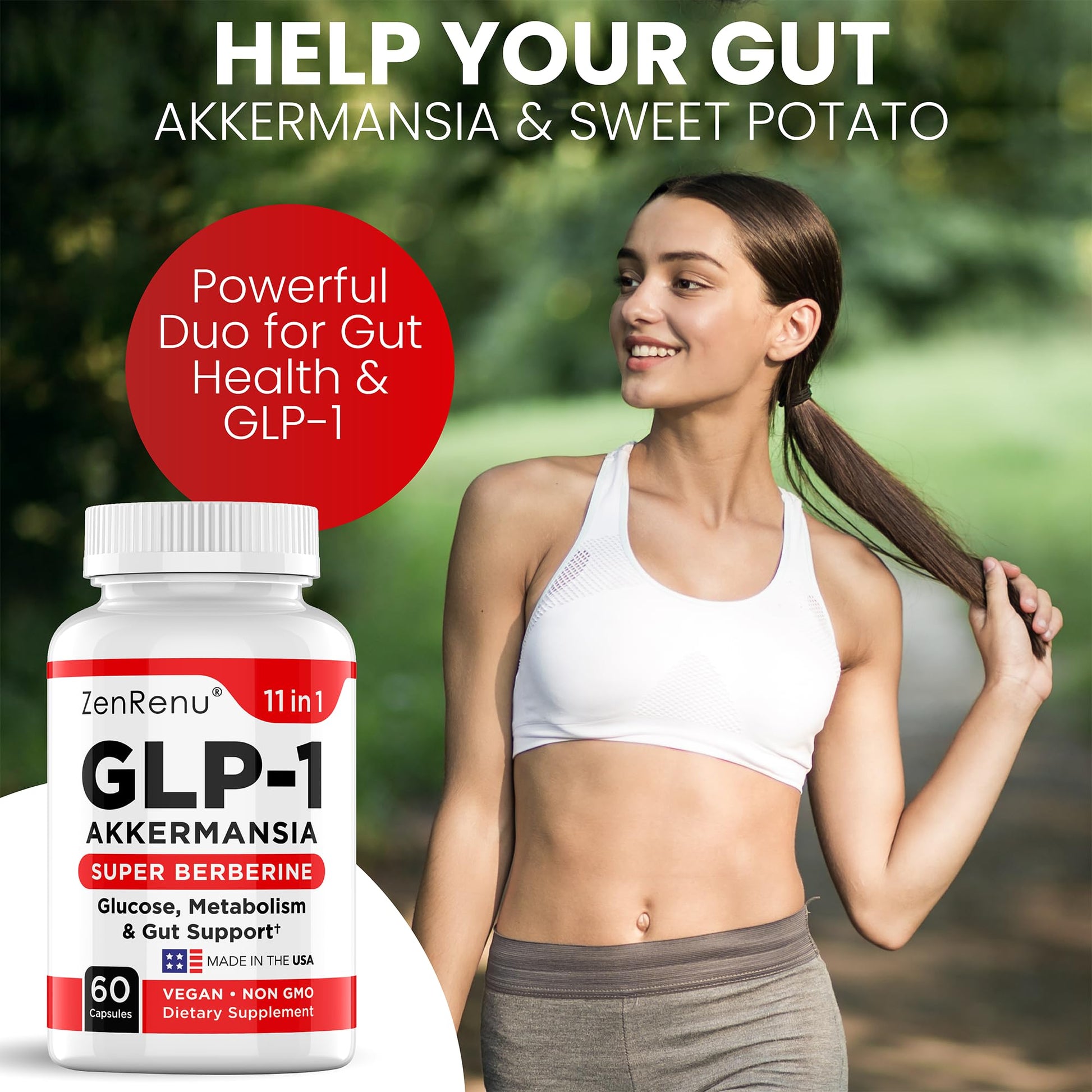 Zenrenu GLP-1 Supplement for Women - Natural Metabolism, Appetite & Craving Support – Super Berberine, Cinnamon,Akkermansia Probiotic,11-in-1 Gut Support - GLP Activate -60 Vegan Caps ZenrenuBuy Supplements Australia